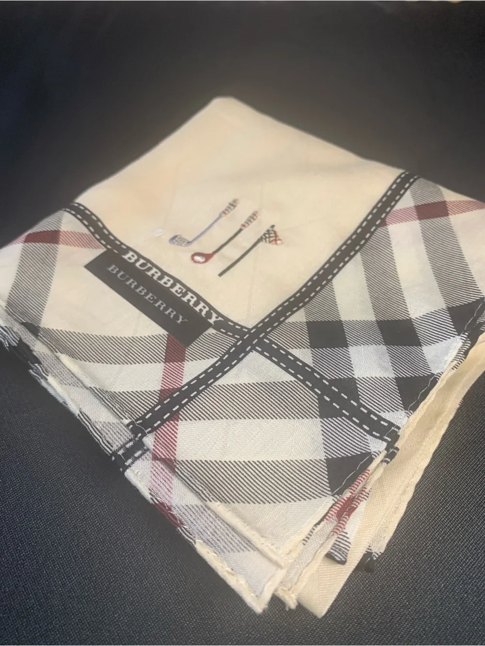 Burberry Plaid Handkerchief in Cream, Black & Red